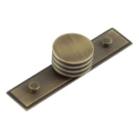 Hoxton by Frelan Sturt Grooved Round Cabinet Knob on Stepped Backplate - 40mm Diameter - Antique Brass