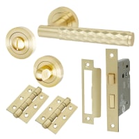 Altro Satin Brass Diamond Bathroom Lock Door Handles on Rose Pack - Luna Range
