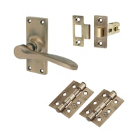 Hampstead Antique Brass Latch Door Handles Pack - Short Plate - Buckingham Range