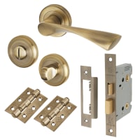 Altro Antique Brass Bathroom Lock Door Handles on Rose Pack - Knightsbridge Range