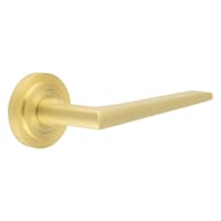 Burlington by Frelan Satin Brass Fire Rated Door Handles on Round Stepped Rose - Mayfair Range