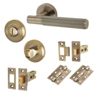 Altro Antique Brass Knurled Bathroom Deadbolt Lock Door Handles on Rose Pack - Remi Range