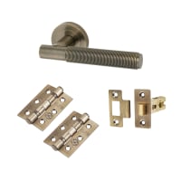 Altro Antique Brass Reeded Latch Door Handles Pack - Lily Range