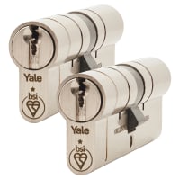 Yale 1 Star 6 Pin Kitemarked 80mm Euro Double Cylinder - 40 + 40mm - Pol Nickel - Keyed Alike - Pair