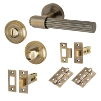 Altro Antique Brass Lines Bathroom Deadbolt Lock Door Handles on Rose Pack - Eva Range