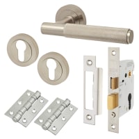 Altro Satin Nickel Knurled Euro Lock Door Handles on Rose Pack - Remi Range