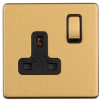 Eurolite Concealed 13A 1 Gang Screwless Flat Plate DP Switched Socket - Satin Brass/Black