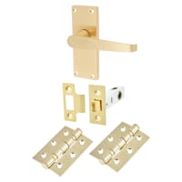 Touchpoint Satin Brass Budget Straight Latch Door Handles Pack - Short Plate