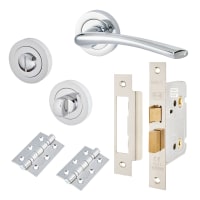 Touchpoint Polished Chrome Bathroom Lock Door Handles on Rose Pack - Rimini Range
