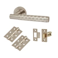 Altro Satin Nickel Diamond Latch Door Handles on Rose Pack - Luna Range