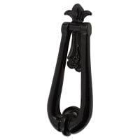 Elan Fleur de Lys Door Knocker - Metalized Antique Black Iron - 190 x 65mm