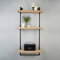 Altro 3/4 Inch 3 Tier Drill Through Pipe Shelf Kit with Hanging Rail - Black