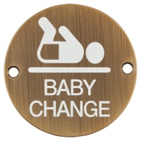 Hampstead Baby Change Door Sign - 75mm Diameter - Antique Brass