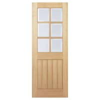 LPD Mexicano 6 Light Clear Glazed Bevelled Unfinished Solid Internal Door - 1981 x 610 x 35mm - Oak