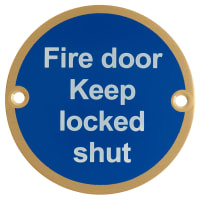Hampstead Fire Door Keep Locked Shut Door Sign - 75mm Diameter - Satin Brass