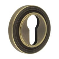 Burlington BUR61 by Frelan Escutcheon on Reeded Rose - 53mm Diameter - Euro - Antique Brass