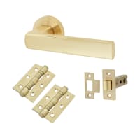 Altro Satin Brass Latch Door Handles on Rose Pack - Zara Range