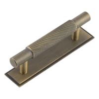 Hoxton by Frelan Taplow 18mm Knurled T-Bar Cabinet Pull Handle on Stepped Backplate - 96mm c/c - Antique Brass