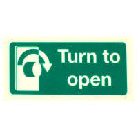 Altro Photoluminescent Turn to Open Clockwise Sign - 100 x 50mm - Rigid Plastic