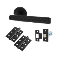 Altro Matt Black Honeycomb Latch Door Handles on Rose Pack - Cara Range