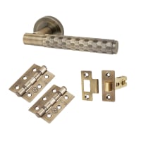 Altro Antique Brass Honeycomb Latch Door Handles on Rose Pack - Cara Range