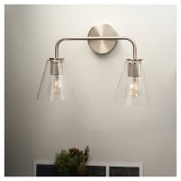 Altro Sabana Knurled 2 Light Indoor Wall Light - Satin Nickel Fittings & Hooded Clear Glass Shades