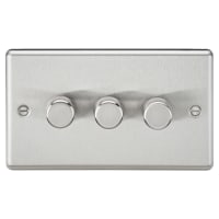Knightsbridge 5-150W 3 Gang 2 Way Push On/Off Rotary Rounded Intelligent LED Dimmer - Brushed Chrome