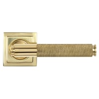 From The Anvil Polished Brass Knurled Door Handles on Square Rose - Brompton Range
