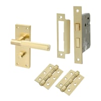 Altro Satin Brass Knurled Bathroom Lock Door Handles Pack - Remi Range