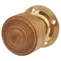 Olde Forge Oak Knob & Brass Rose Edwardian Stepped Mortice/Rim Door Knob - 60mm Rose Diameter