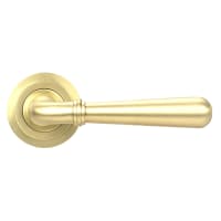 From The Anvil Satin Brass Door Handles on Round Art Deco Rose - Newbury Range