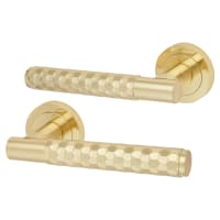 Altro Satin Brass Honeycomb Door Handles on Round Rose - Cara Range
