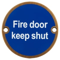 Hampstead Fire Door Keep Shut Door Sign - 75mm Diameter - Antique Brass