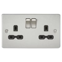 Knightsbridge 13A 2 Gang DP Switched Socket with Twin Earths - Brushed Chrome with Black Insert
