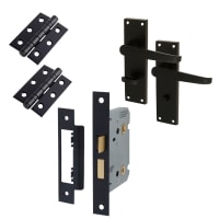 Touchpoint Matt Black Budget Straight Bathroom Lock Door Handles Pack