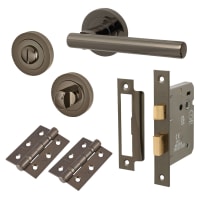 Touchpoint Black Nickel Bathroom Lock Door Handles on Rose Pack - Ella Range