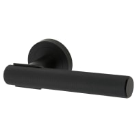 Altro Matt Black Knurled Door Handles on Round Rose - Orla Range