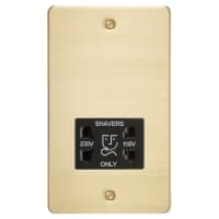 Knightsbridge 115/230V Flat Plate Dual Voltage Shaver Socket - Brushed Brass with Black Insert