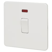 Knightsbridge 20A 1 Gang Double Pole Screwless Flat Plate Appliance Switch with Neon - Matt White