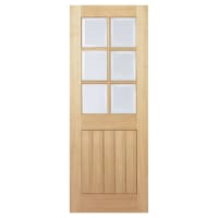 LPD Mexicano 6 Light Clear Glazed Bevelled Unfinished Solid Internal Door - 1981 x 762 x 35mm - Oak
