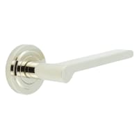 Burlington by Frelan Polished Nickel Fire Rated Door Handles on Round Stepped Rose - Fitzrovia Range