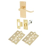Touchpoint Satin Brass Budget Scroll Latch Door Handles Pack - Short Plate