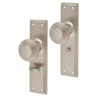 Hampstead Satin Nickel Reeded Bathroom Mortice Door Knob on Backplate - 205 x 52mm - Miller Range