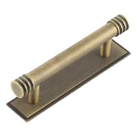 Hoxton by Frelan Sturt 15mm Reeded T-Bar Cabinet Pull Handle on Stepped Backplate - 96mm c/c - Antique Brass