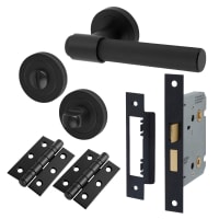 Altro Matt Black Knurled Bathroom Lock Door Handles on Rose Pack - Esme Range