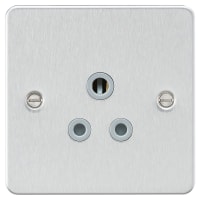 Knightsbridge 5A Flat Plate Unswitched Round Pin Socket - Brushed Chrome with Grey Insert
