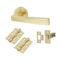 Altro Satin Brass Latch Door Handles on Rose Pack - Ivy Range