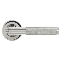 From The Anvil Polished Stainless Steel Knurled Door Handles on Round Rose - Brompton Range