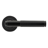 From The Anvil Black Knurled Door Handles on Round Rose - Brompton Range