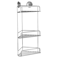 Croydex Stick 'N' Lock Corner Shower Basket - Three Tier - 536 x 260 x 166mm - Polished Chrome
